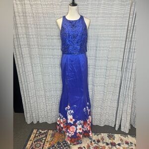 Val Stefani Royal Blue Floral Prom Dress